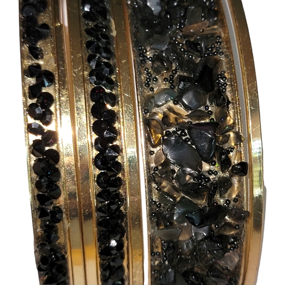 Charlotte Daniel New Black Gold Pebble Stone BANGLE SET Of 7. - Picture 5 of 6